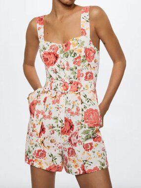 Mango Floral Print Jumpsuit With Matching Belt.
